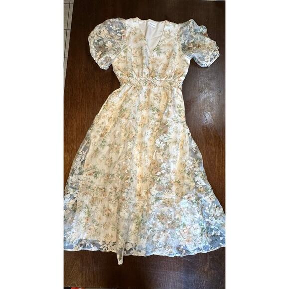 Just Me Floral Midi Tea Dress Women Small Easter Spring Wedding Shower Cottage - Picture 1 of 12